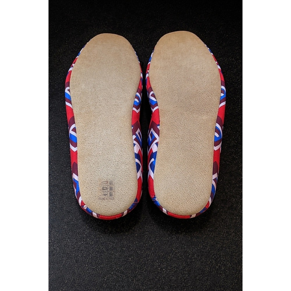 Gucci Voyage Satin Slippers Mens 14 Red Blue GG Geometric Print Italy New in Box - Picture 6 of 7